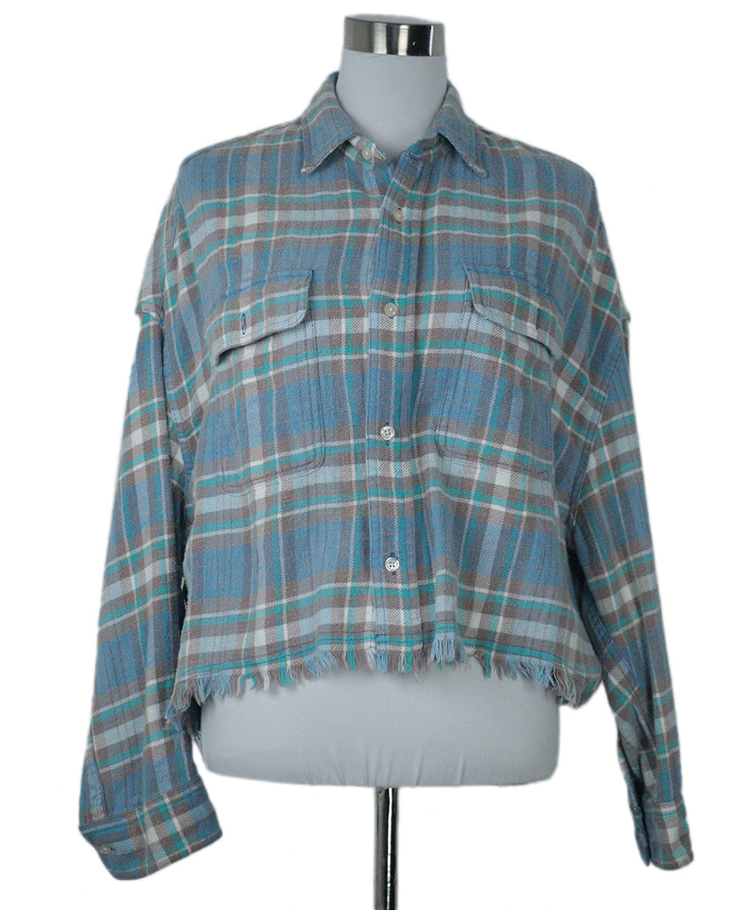 R13 Turquoise Plaid Flannel Shirt 