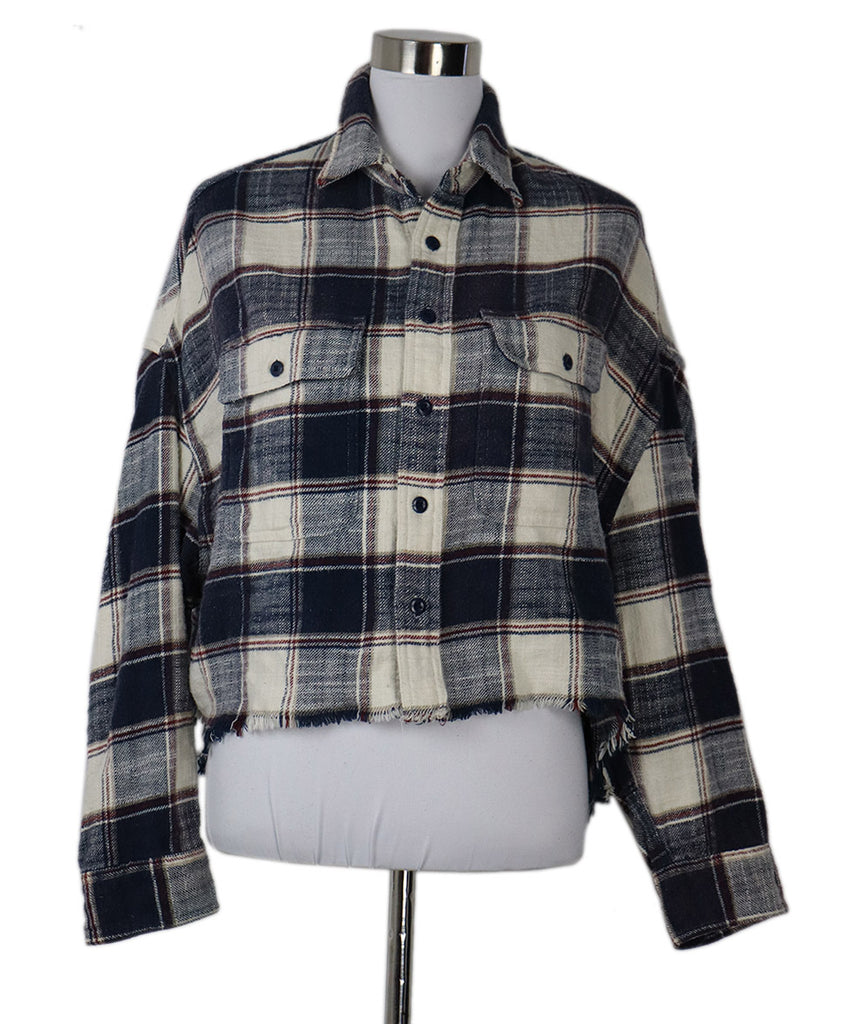 R13 Navy & White Plaid Flannel Shirt 