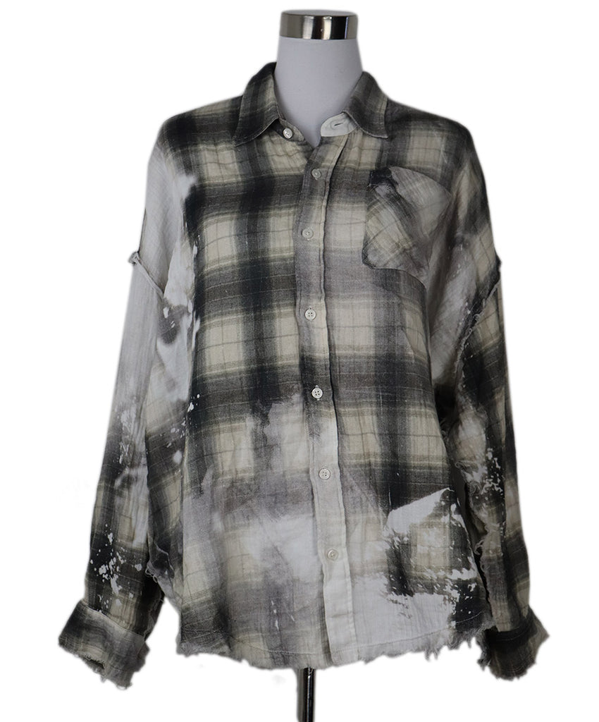 R13 Grey & Beige Plaid Flannel Shirt 