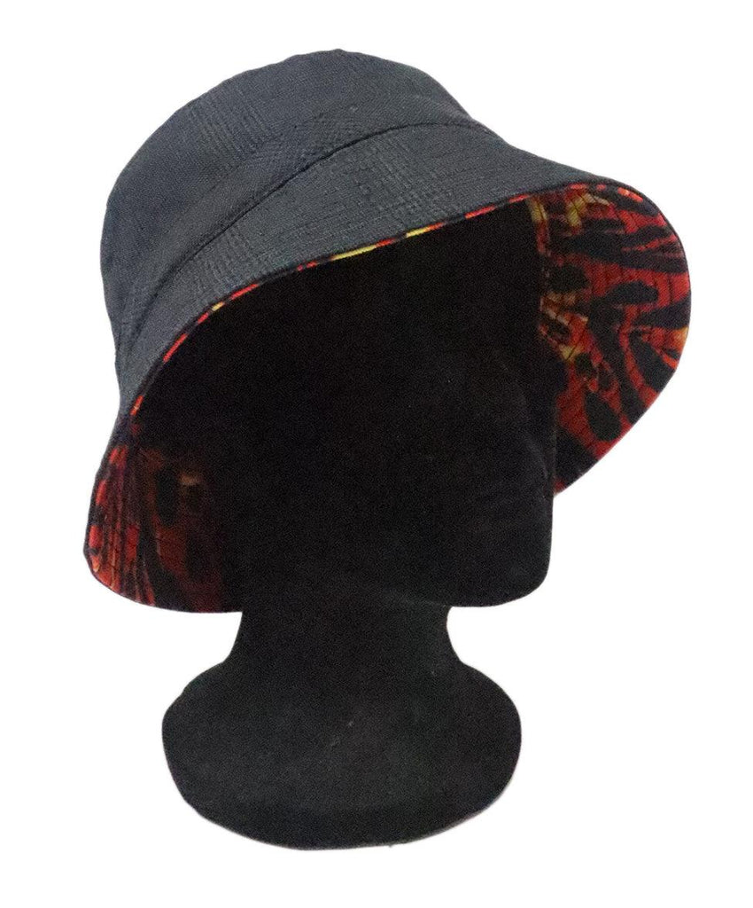 R13 Black Plaid & Orange Flame Reversible Bucket Hat 2