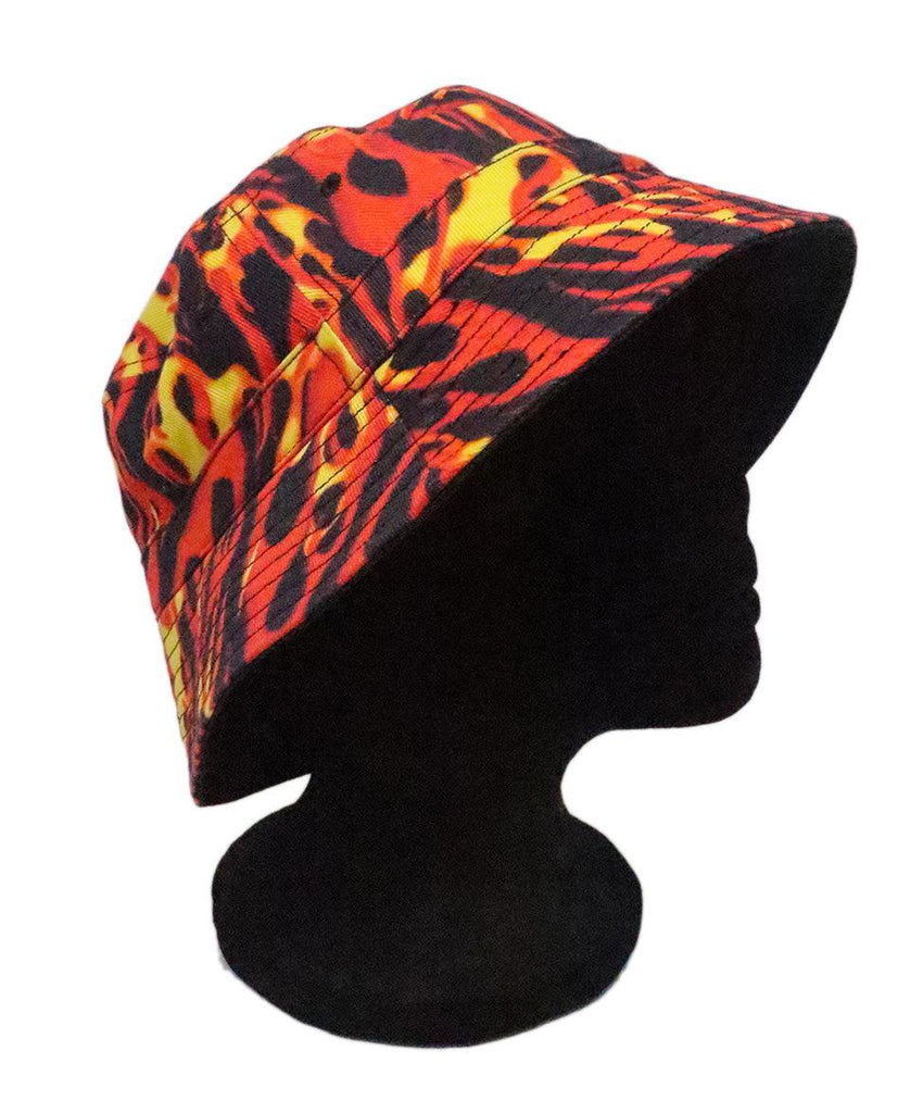 R13 Black Plaid & Orange Flame Reversible Bucket Hat 