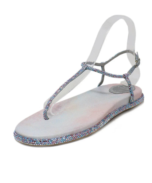 Rene Caovilla Pink & Blue Crystal Sandals sz 7 l Michael's Luxury