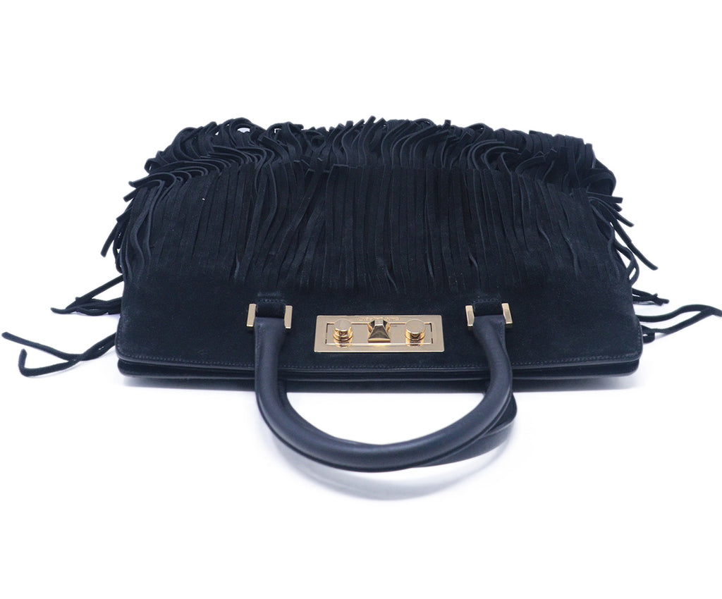 Saint Laurent Black Suede Fringe Tote 4