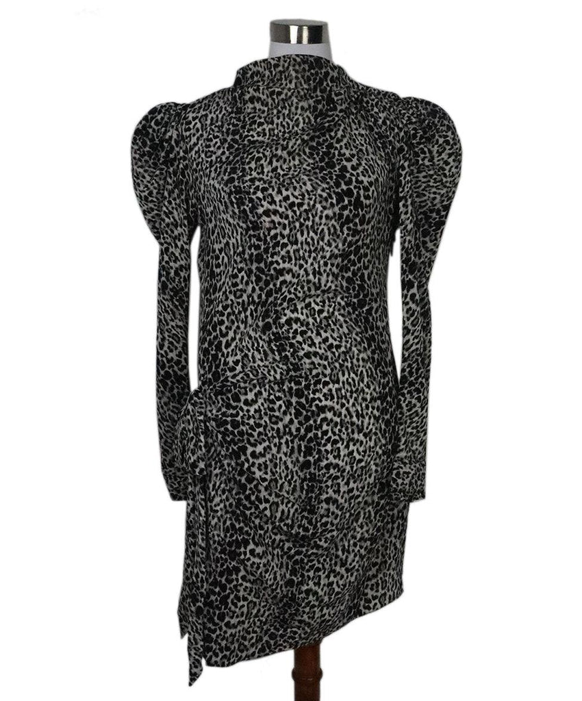 Saint Laurent Black & Grey Print Silk Dress 