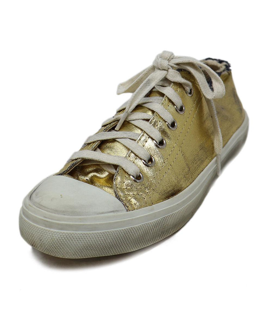 Saint Laurent Distressed Gold Denim Sneakers 