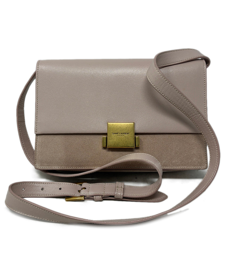 Saint Laurent Bellechasse Medium Pink Suede & Leather Crossbody l