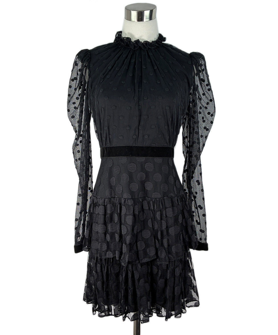 saloni black dress Mesh Longsleeve Mini sz 4 Centre back fastening 13032026 SIZE:SMALL Black Sequin Mini Dress