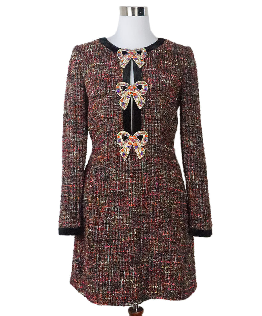 Saloni Multicolor Tweed Beaded Dress 