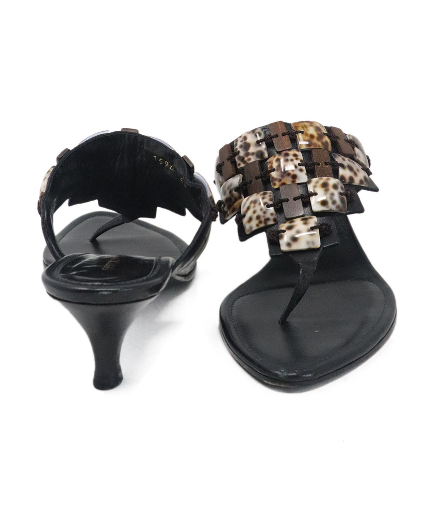 Sergio Rossi Black Leather & Brown Shell Sandals 2