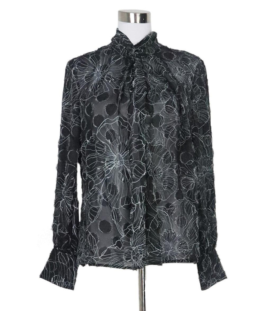 St. John Black & White Silk Blouse 