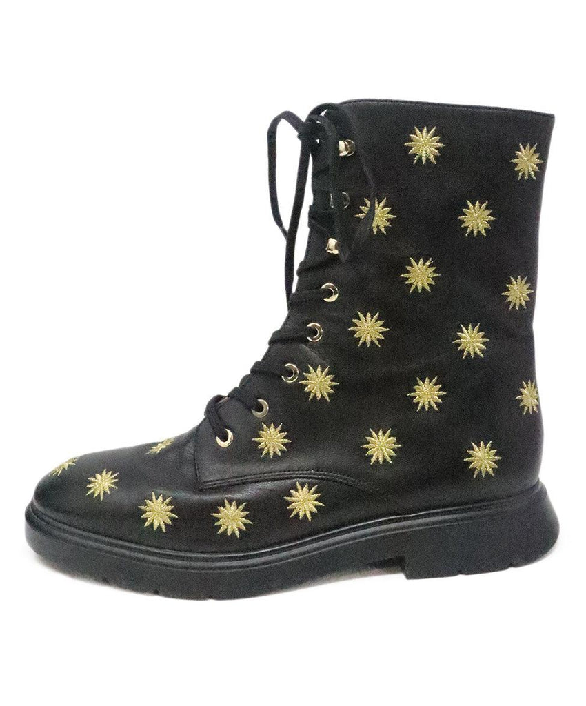 Stuart Weitzman Black & Gold Embroidered Boots 1