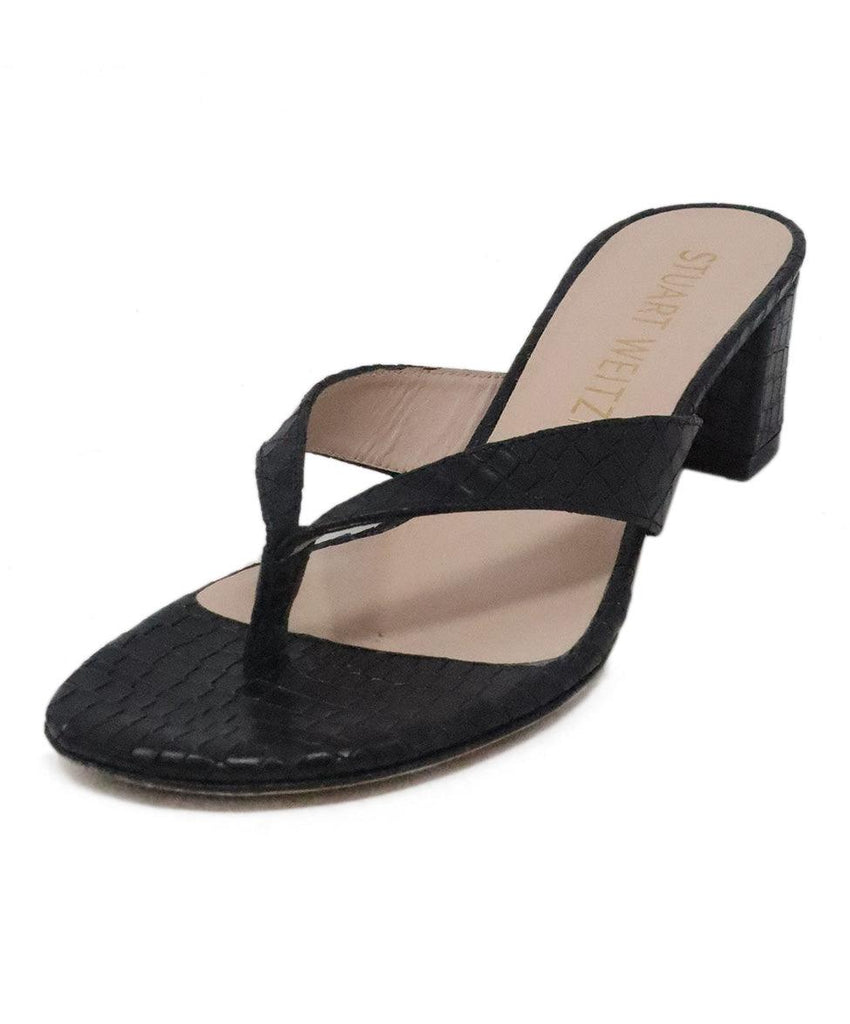 Stuart Weitzman Black Pressed Leather Sandals 