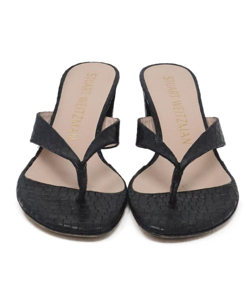 Stuart Weitzman Black Pressed Leather Sandals 3