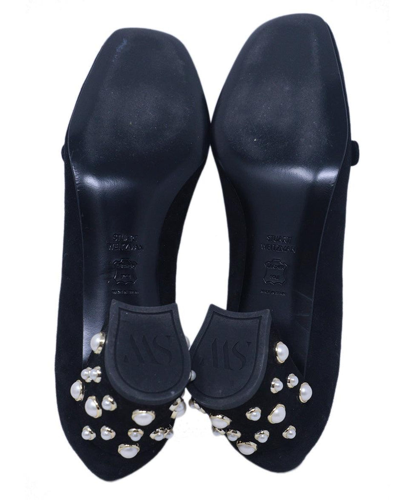 Stuart Weitzman Black Suede Pearl Heels 4