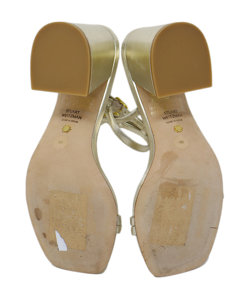 Stuart Weitzman Gold Leather Sandal Heels 4