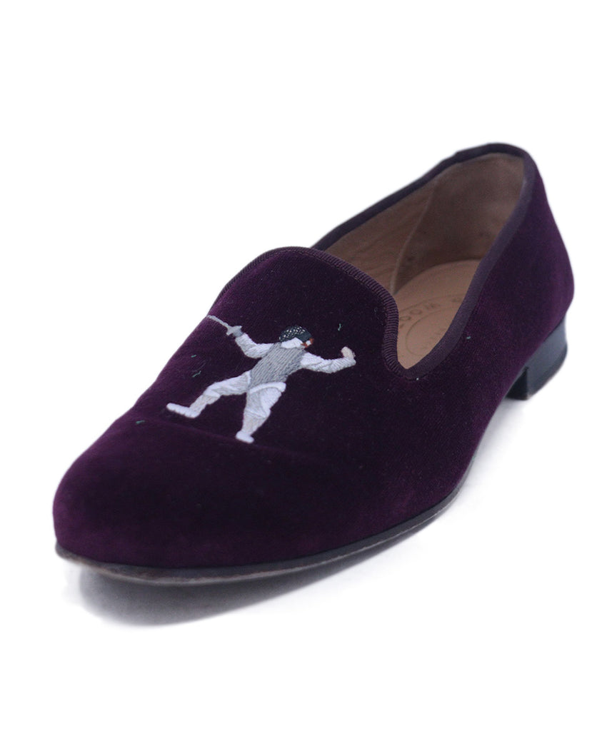 Stubbs & Wootton Burgundy Velour Flats 