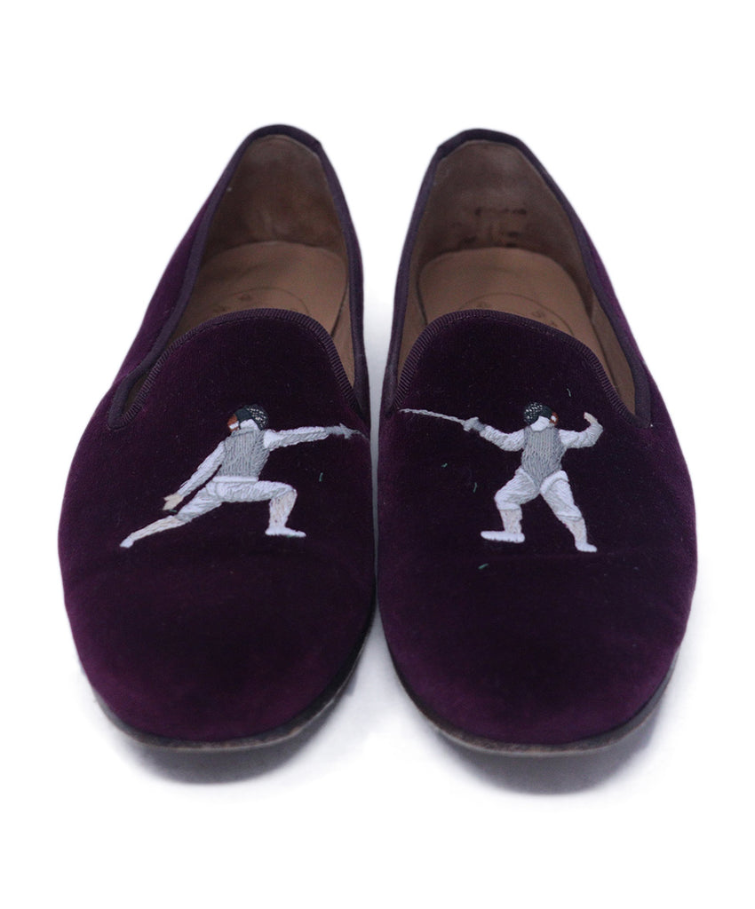 Stubbs & Wootton Burgundy Velour Flats 3