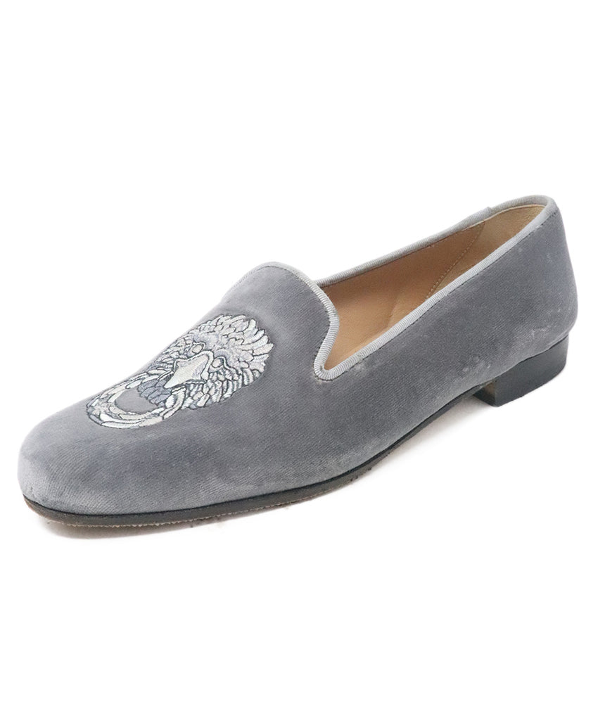 Stubbs & Wootton Grey Velvet Embroidery Loafers 