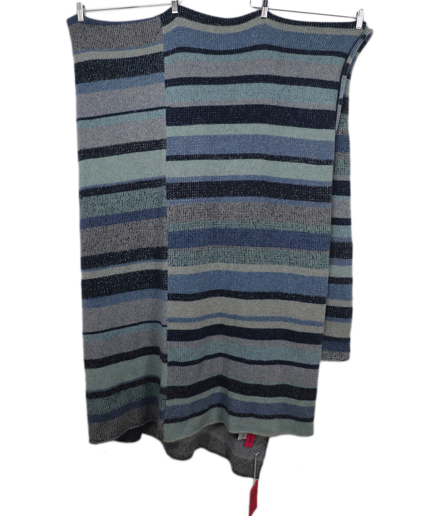 The Elder Statesman Blue Striped Cashmere Blanket 1