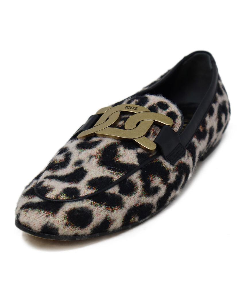 Tod's Black & Pink Animal Print Flannel Flats 