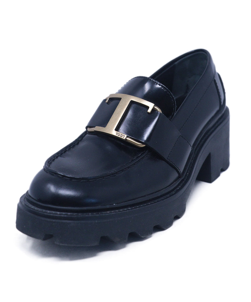 Tod's Black Leather Platform Loafers 