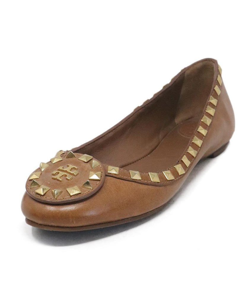 Tory Burch Brown Leather Studded Flats 