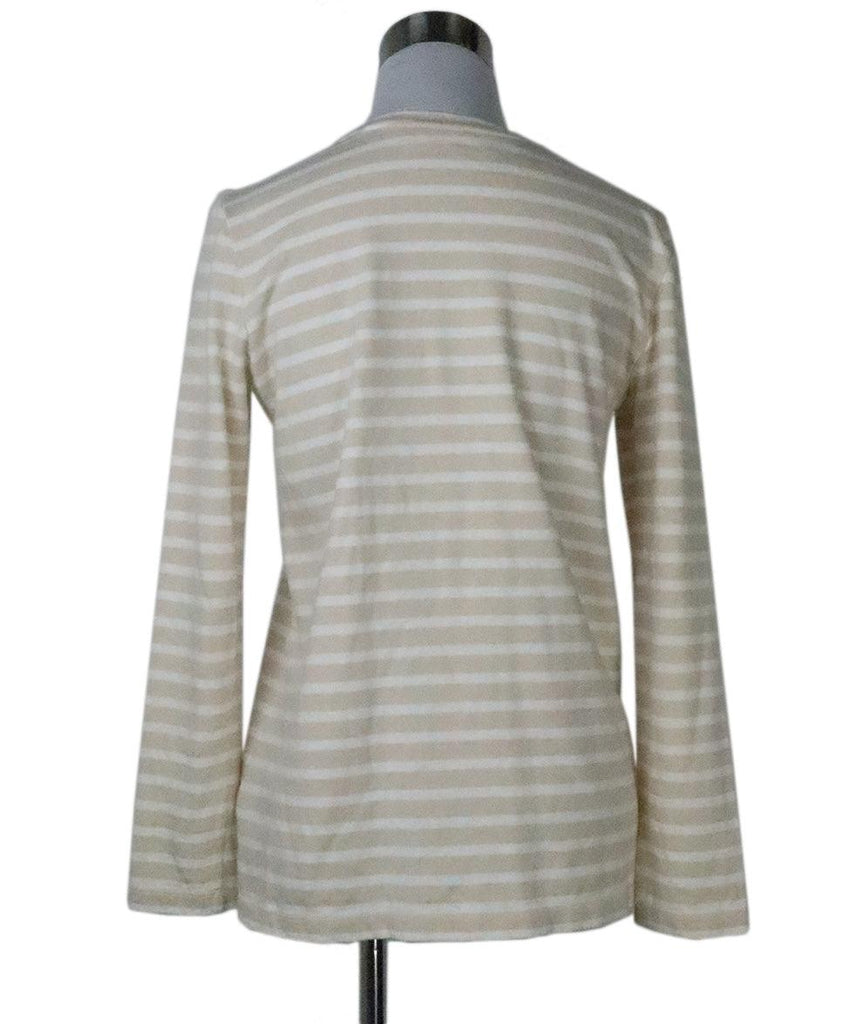 Tory Burch Beige & White Striped Pearl Top 2