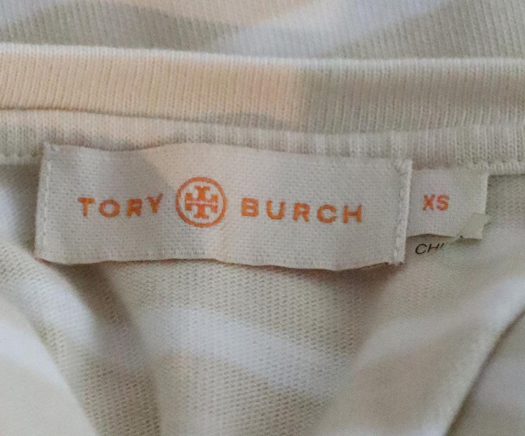 Tory Burch Beige & White Striped Pearl Top 3