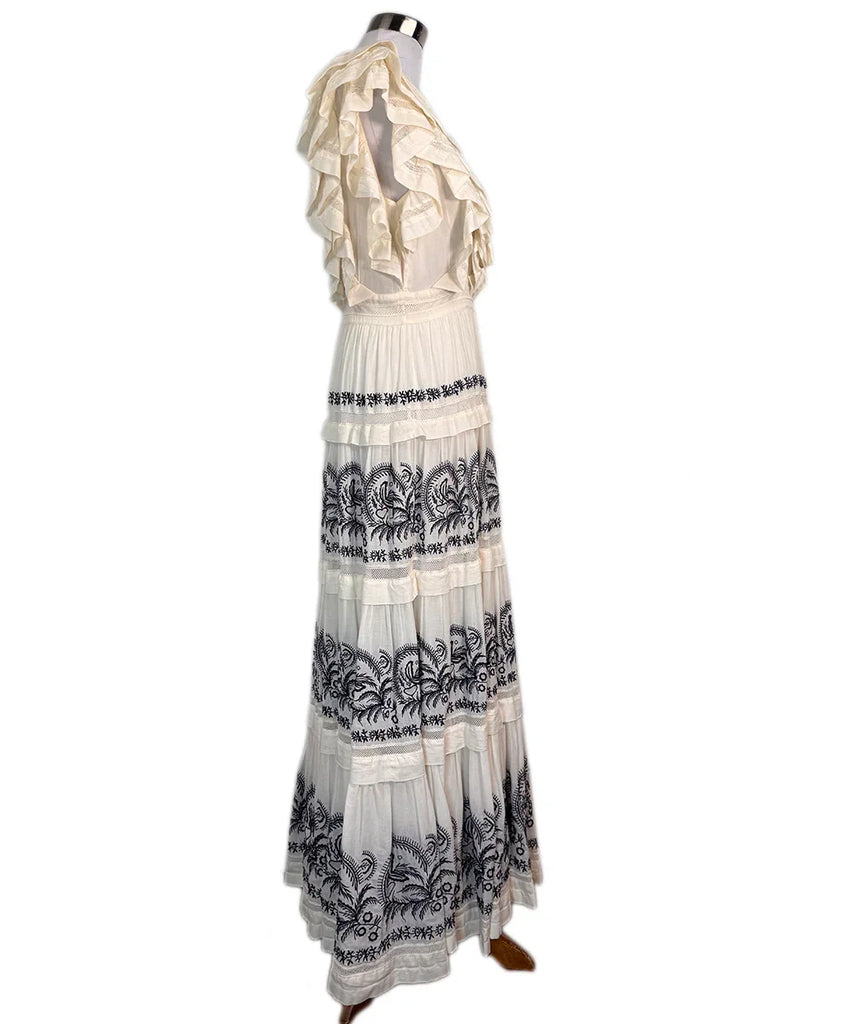 Ulla Johnson White Cotton Dress w/ Navy Embroidery sz6