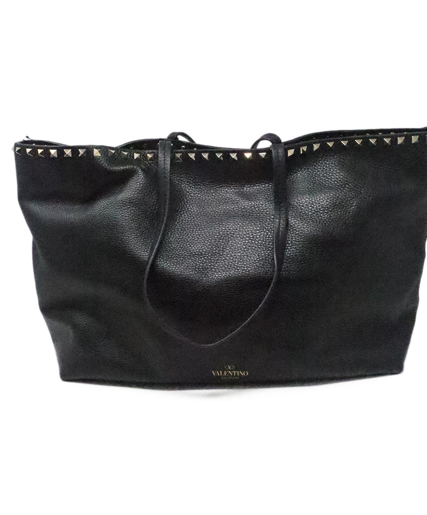 Valentino Black Leather Rockstud Tote 