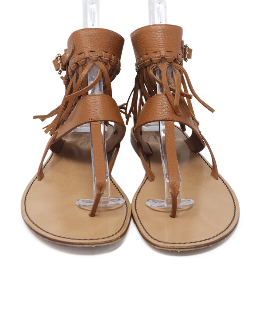 Valentino Tan Leather Fringe Sandals 3