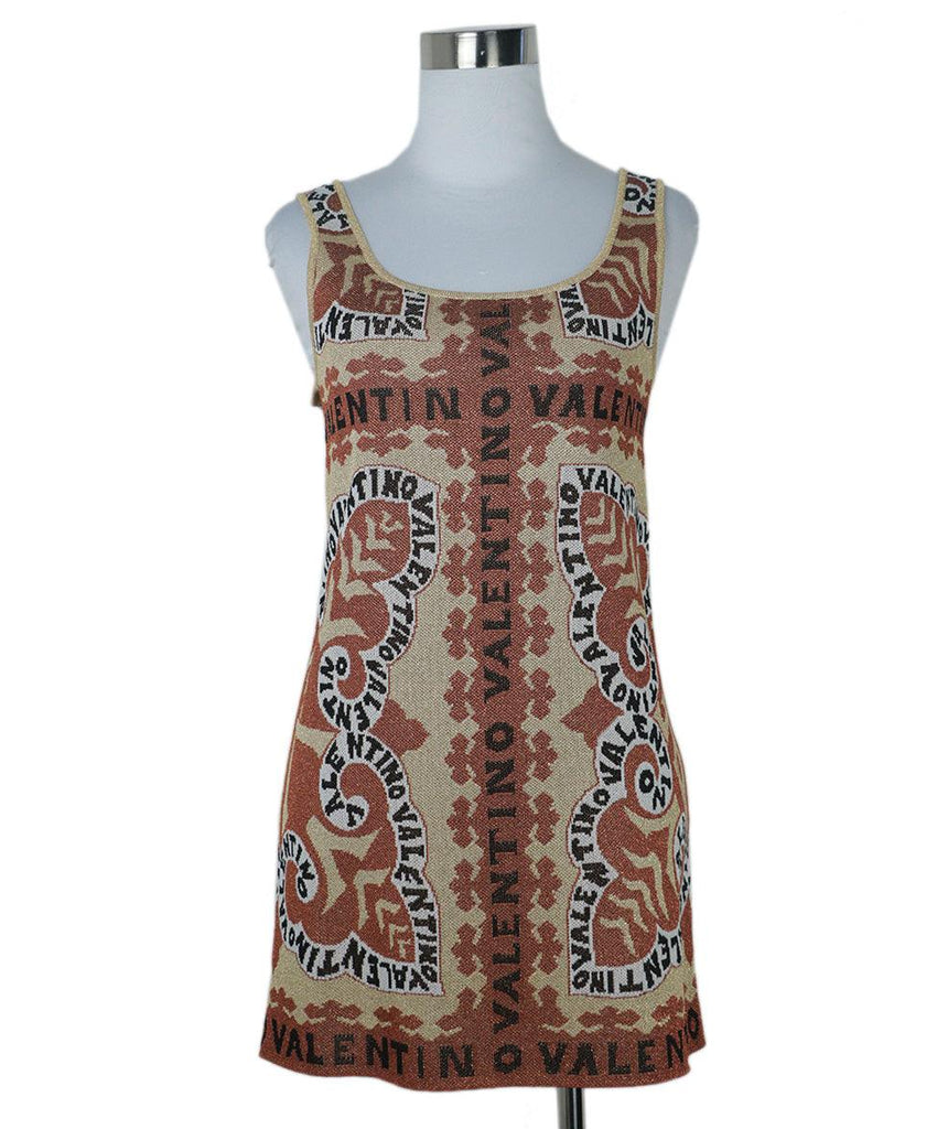 Valentino Tan Lurex Print Dress 