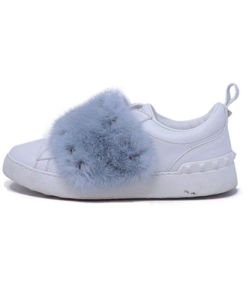 Valentino White Leather & Blue Mink Sneakers 1