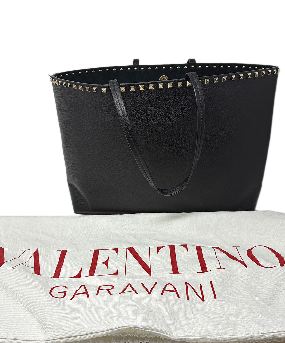 バッグ Italian Leather Tote Bag Black A4 Studs Valentino 