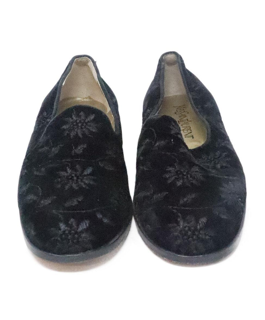 YSL Black Velvet Embroidered Flats 3