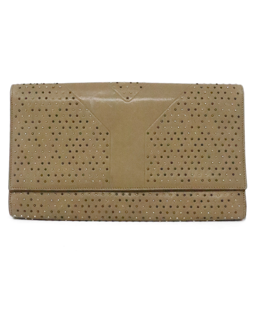 YSL Tan Leather Studded Clutch 