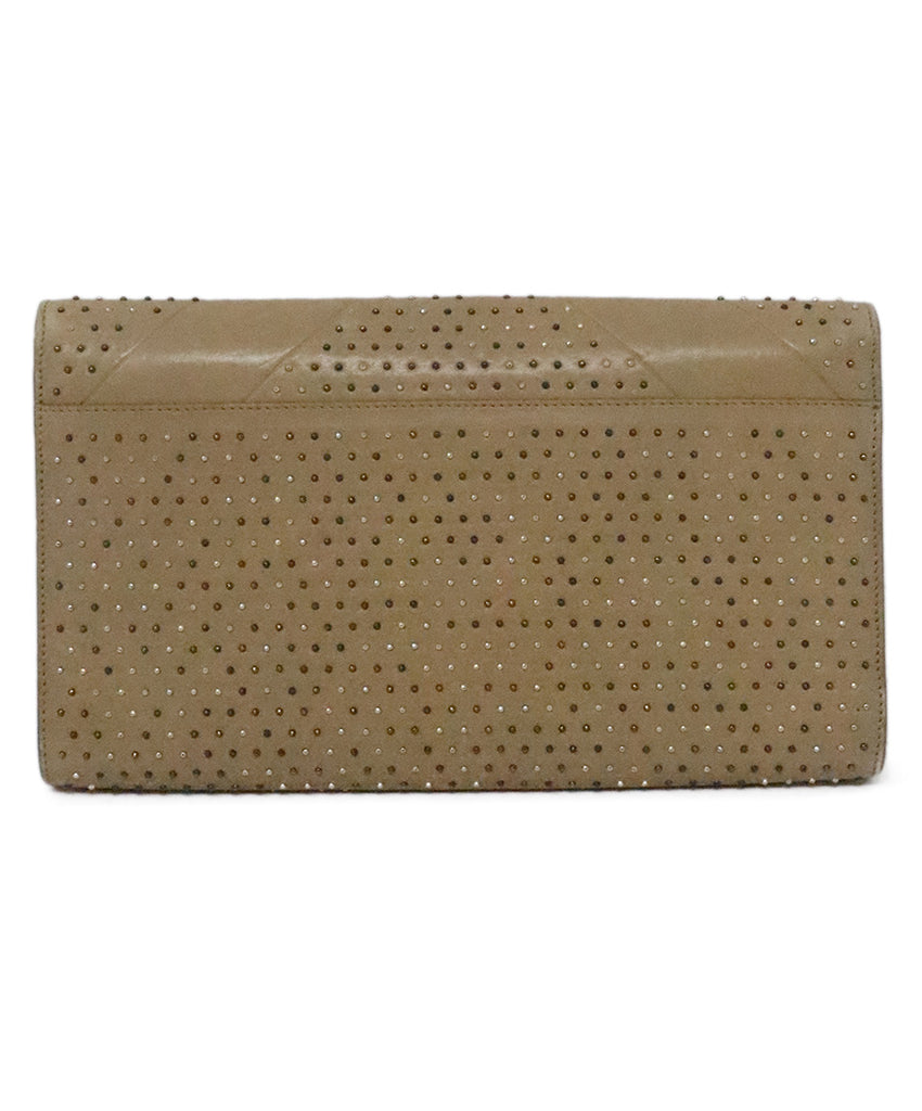 YSL Tan Leather Studded Clutch 2