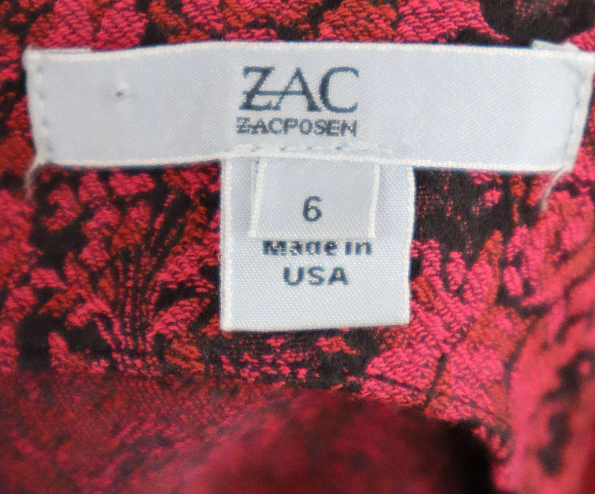 floral cloqu fitted sheath dress by zac posen Zac Posen Pink Red & Black Floral Dress sz 6