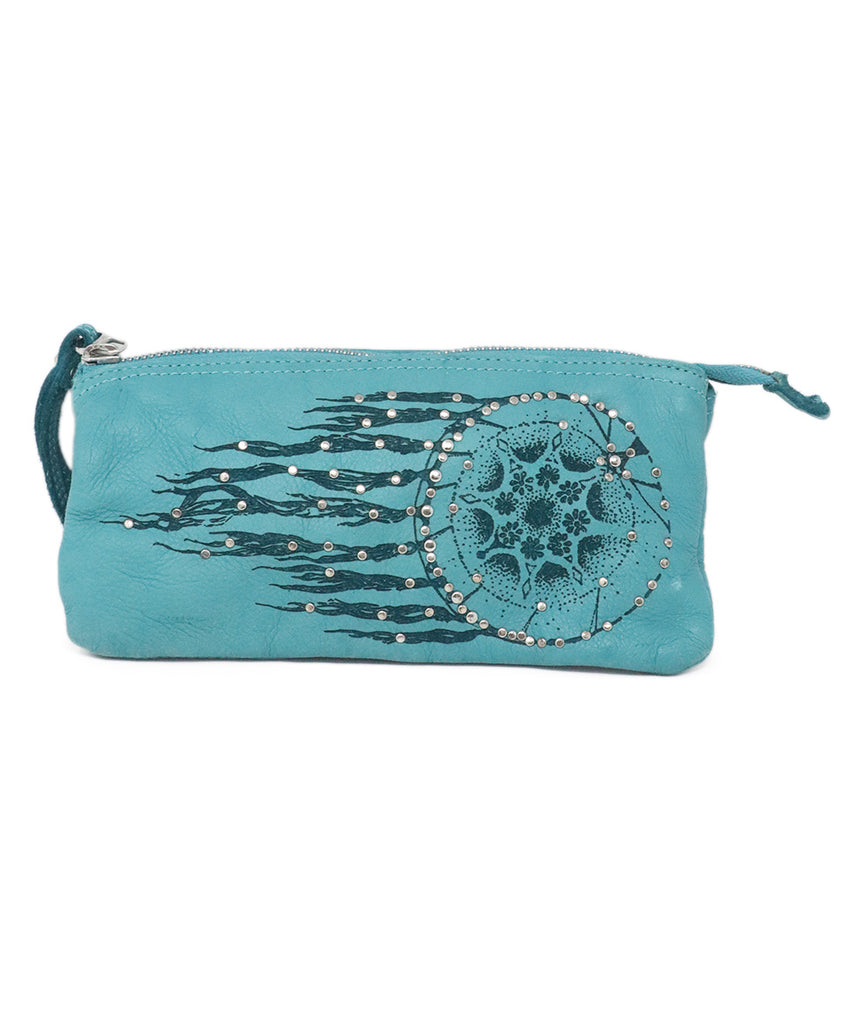 Zadig & Voltaire Teal Leather Dreamcatcher Wristlet 2