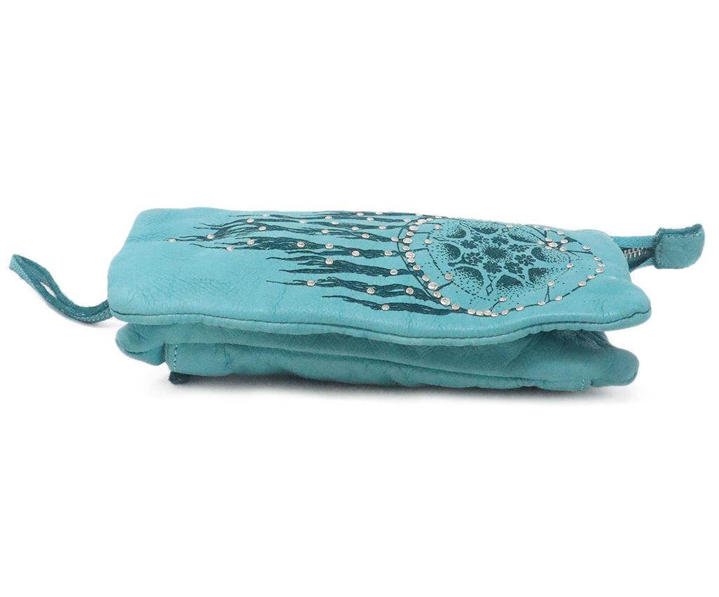 Zadig & Voltaire Teal Leather Dreamcatcher Wristlet 3