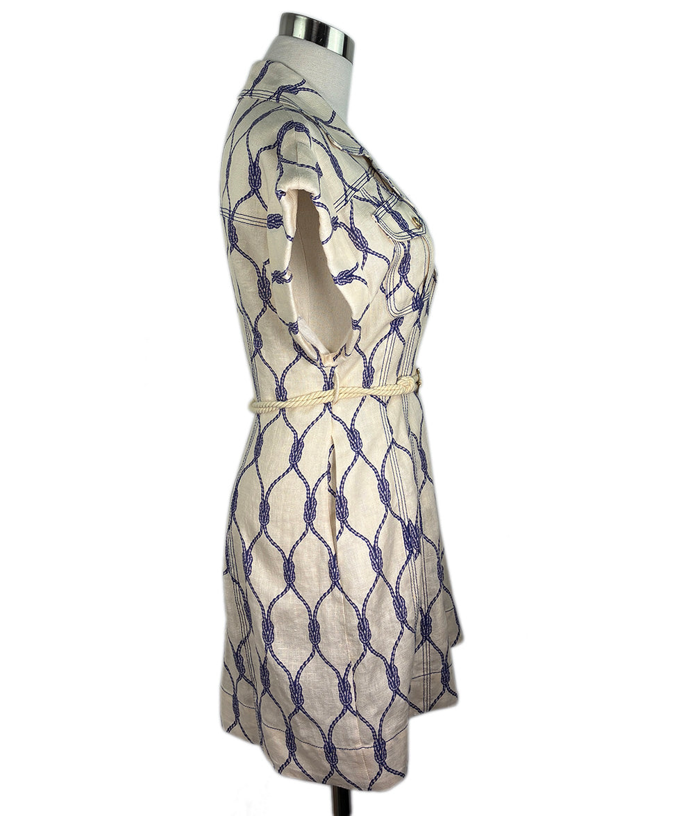 zimmerman blue dress Zimmermann Linen Floral Print Aliane Mini - The waist fastening with belt creates a flattering silhouette Zimmermann Blue Floral Printed Linen