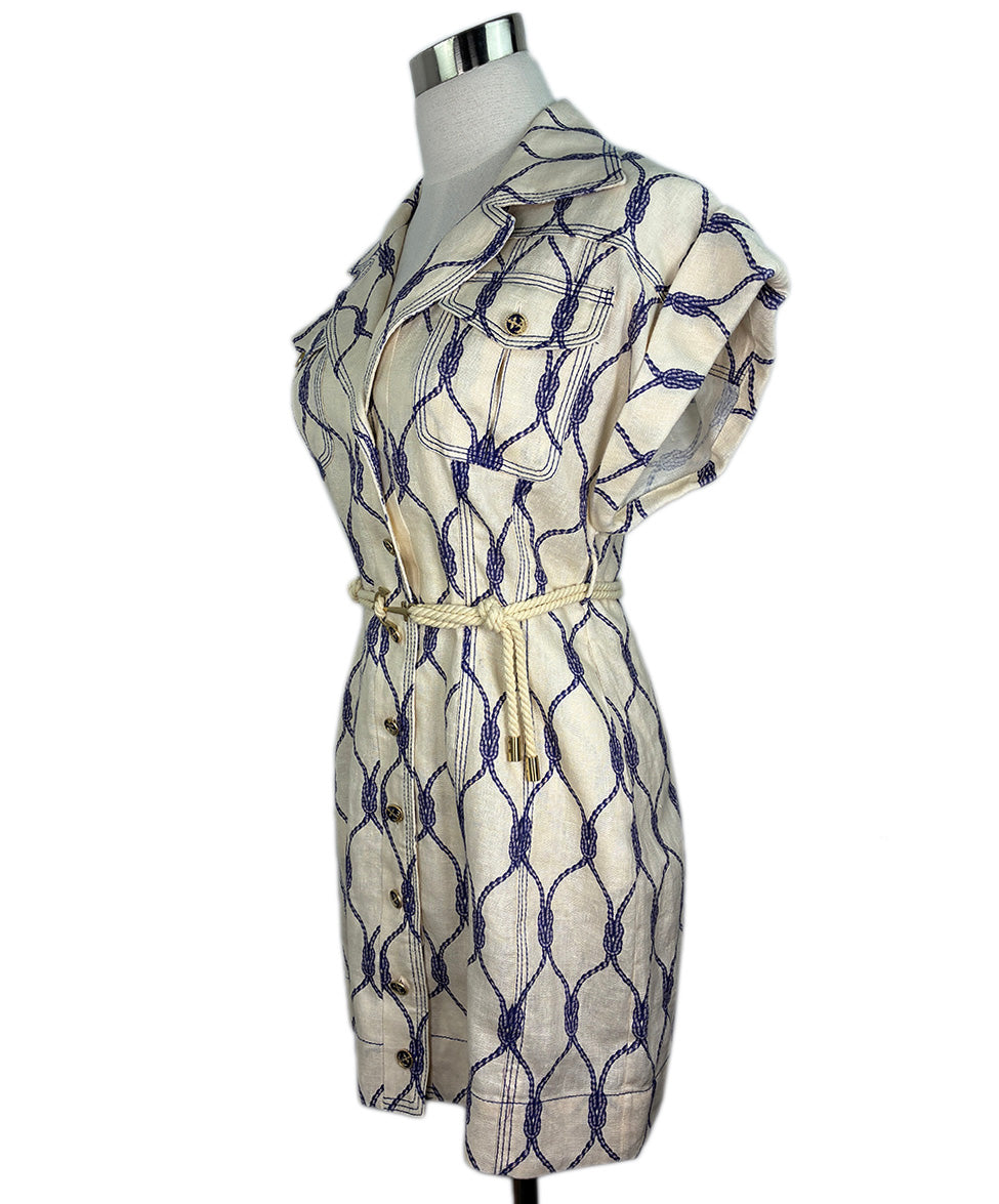 Zimmermann Neutral and Blue Linen Dress sz 0P l Michael's Luxury Consignment – Michael's Consignment NYC