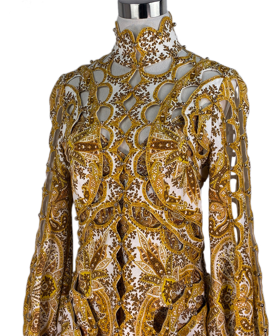 zimmermann yellow dress Watercolour Floral Everley Lace Trim Slip 100% linen Soft ruffles and delicate bows