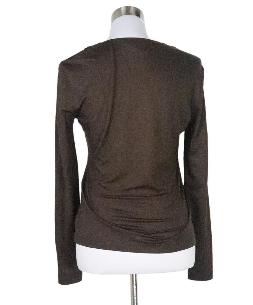 Akris Brown Cotton Beaded Trim Top sz 8 - Michael's Consignment NYC
