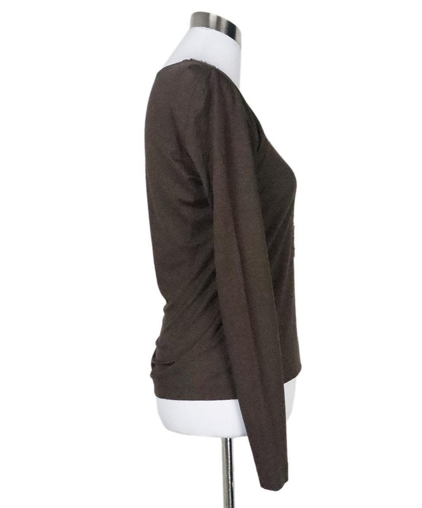 Akris Brown Cotton Beaded Trim Top sz 8 - Michael's Consignment NYC