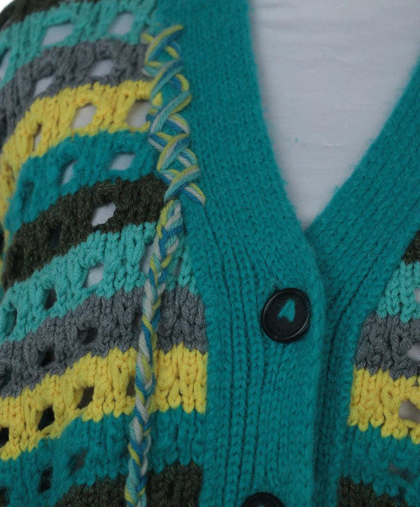 Alanui Teal & Yellow Wool Cardigan sz 4 - Michael's Consignment NYC