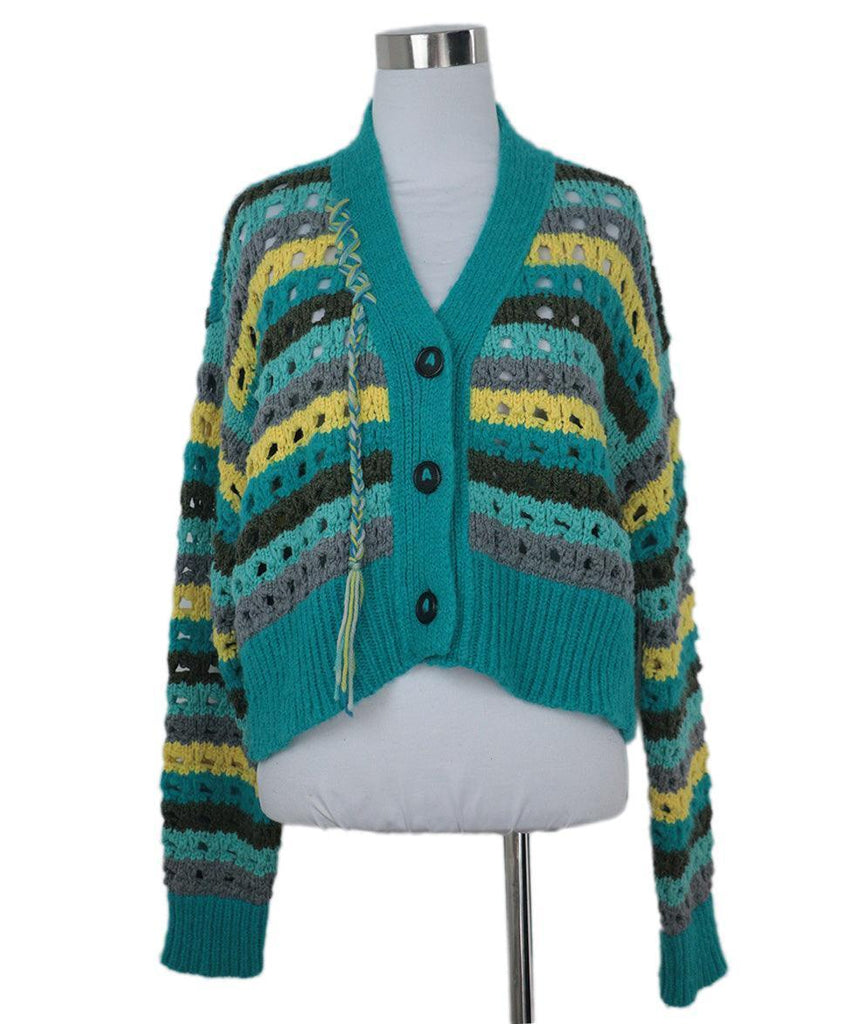 Alanui Teal & Yellow Wool Cardigan sz 4 - Michael's Consignment NYC