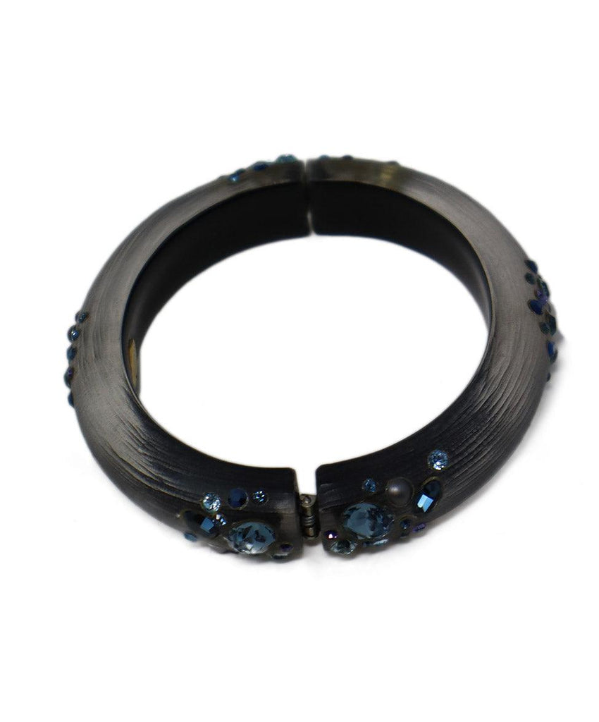 Alexis Bittar Black Lucite & Blue Rhinestone Bracelet - Michael's Consignment NYC