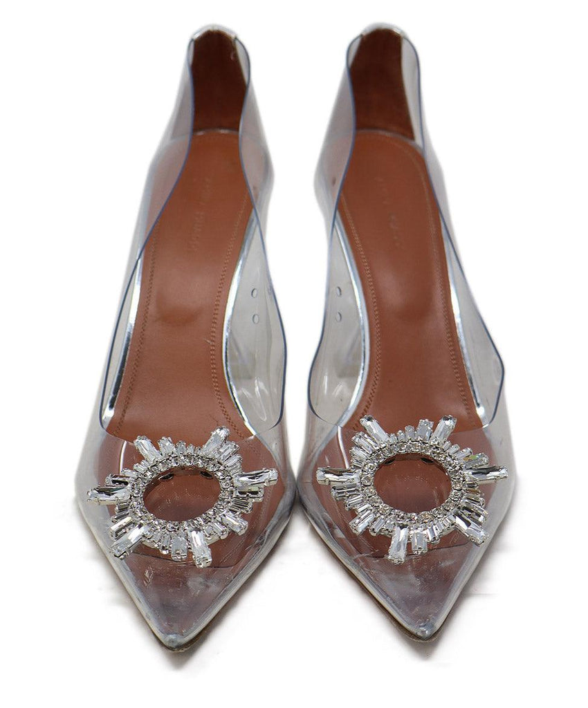 Amina Muaddi Clear PVC & Rhinestone Heels sz 11.5 - Michael's Consignment NYC