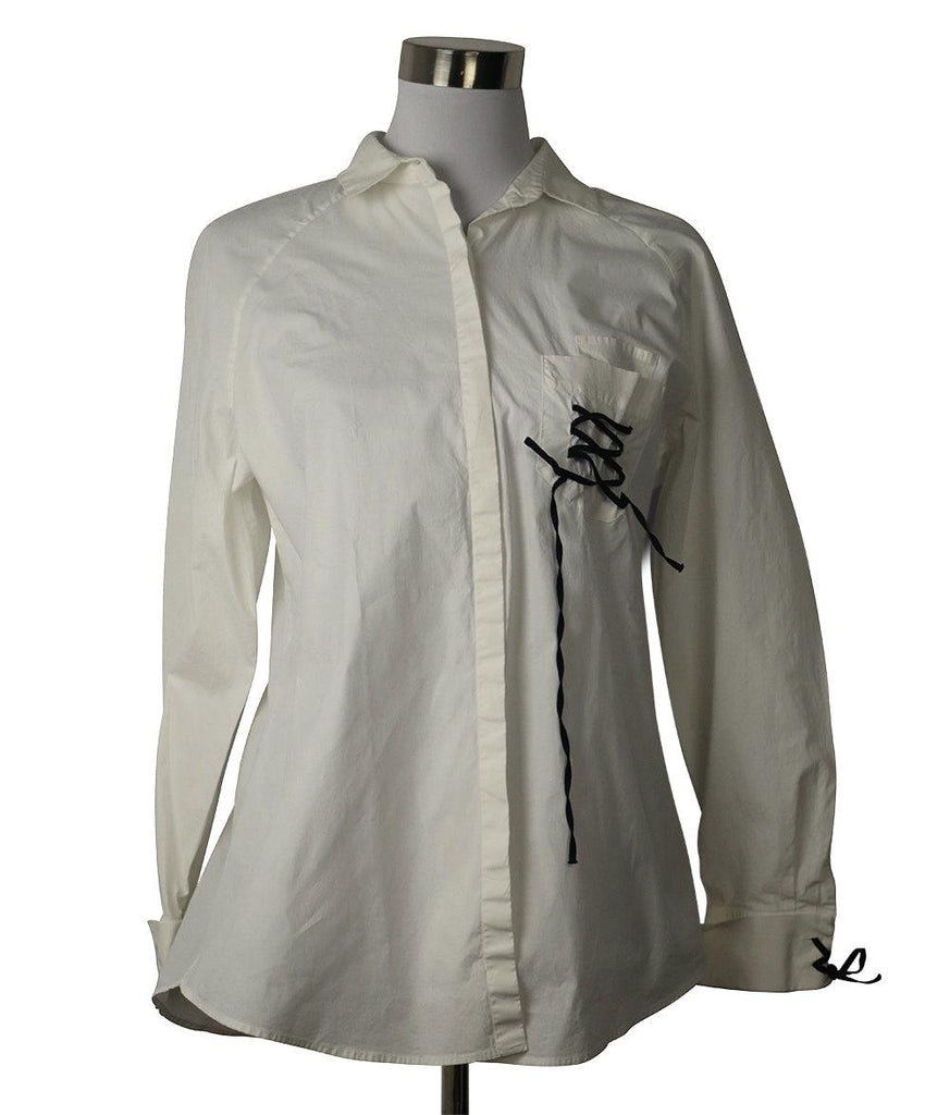 Anne Fontaine White & Black Lace Up Shirt sz 10 - Michael's Consignment NYC